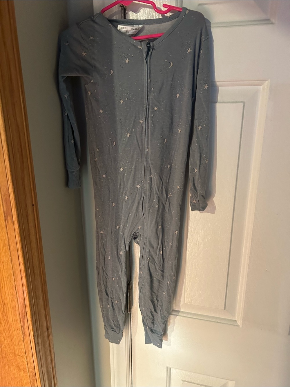 Kids Zip-Up Gray Pajama One-Piece with Stars & Moons